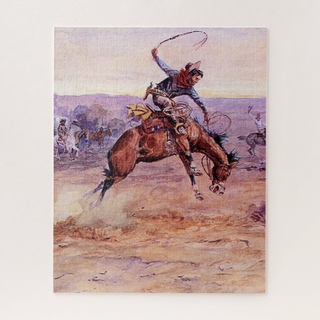 Quebra-cabeça “Bucking Bronco” Cowboy Art by Charles Russell (Vertical)