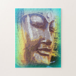 Quebra-cabeça buddha enfrenta o verde