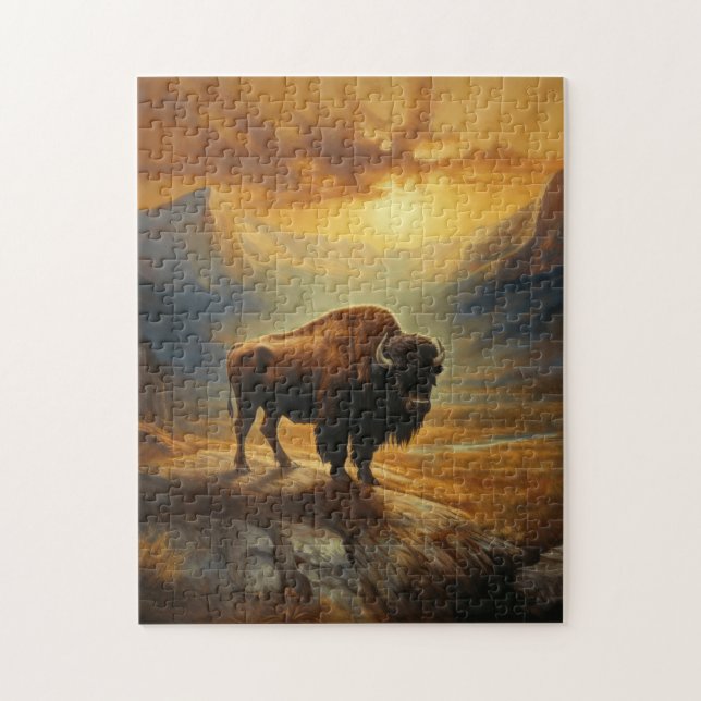 Quebra-cabeça Buffalo Bison Sunset Silhouette (Vertical)