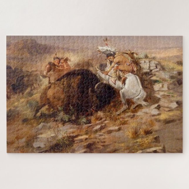 Quebra-cabeça Buffalo Hunt Nativo Americano Hunters C M Russell (Horizontal)