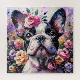 Quebra-cabeça Buldogue francês com pintura impressionista Rosa