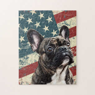 Quebra-cabeça Buldogue Francês da Bandeira Americana Grunge