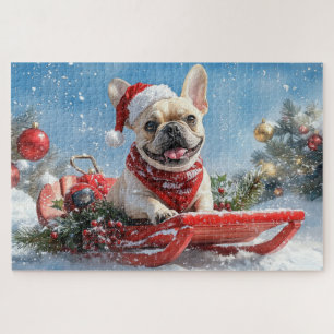 Quebra-cabeça Buldogue Francês em Sledge Deixe-o nevar no Natal