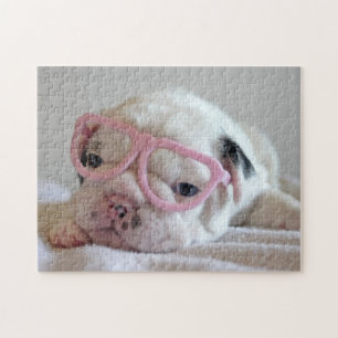 Quebra-cabeça Buldogue francês em vidros do coração