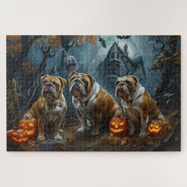 Quebra-cabeça Buldogue Halloween Night Doggy Delight (Horizontal)
