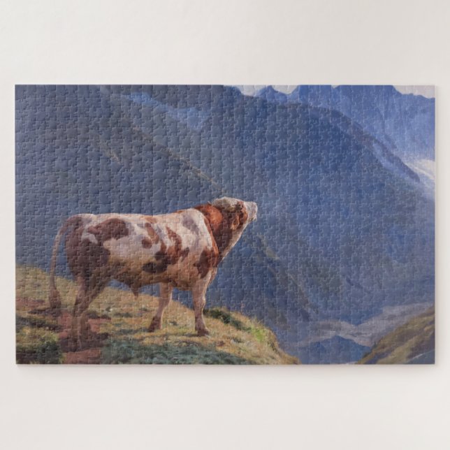 Quebra-cabeça Bull nos Alpes (por Eugène Burnand) (Horizontal)