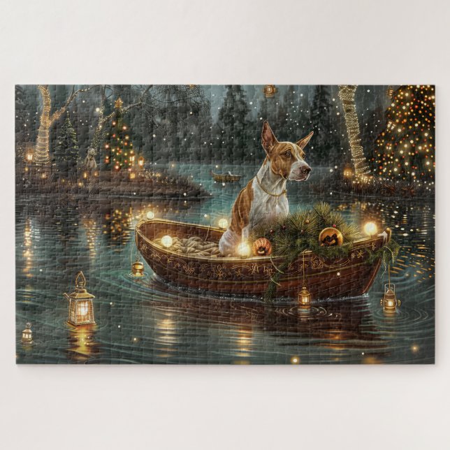 Quebra-cabeça Bull Terrier Christmas Voyage festiva (Horizontal)