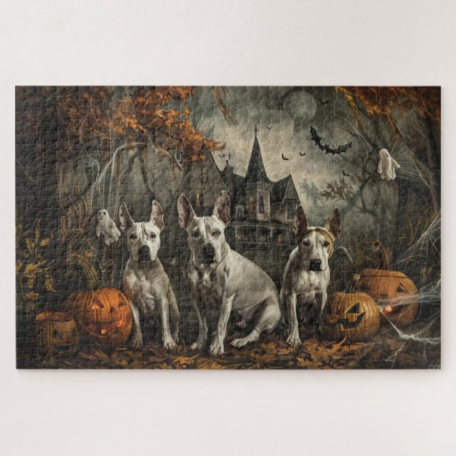 Quebra-cabeça Bull Terrier Halloween Night Doggy Delight (Horizontal)