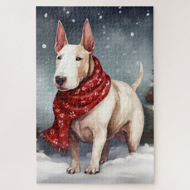 Quebra-cabeça Bull Terrier no Natal na Neve (Vertical)