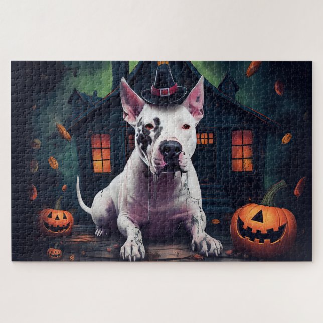 Quebra-cabeça Bull Terrier Pumpkins Halloween Scary (Horizontal)