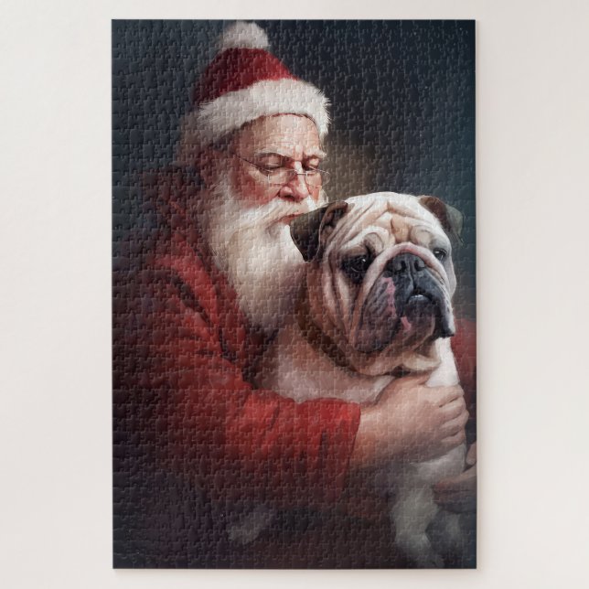 Quebra-cabeça Bulldog com Papai Noel Natal Festivo (Vertical)