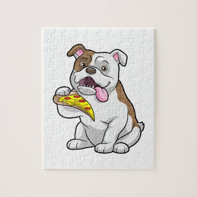 Quebra-cabeça Bulldog com pizza (Vertical)