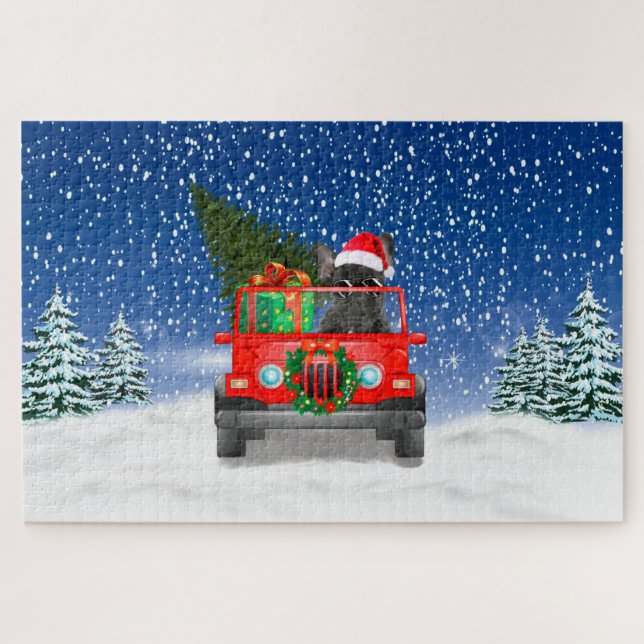 Quebra-cabeça Bulldog Francês com presentes de Natal (Horizontal)