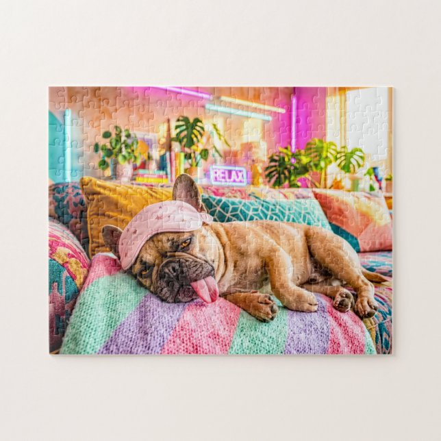 Quebra-cabeça Bulldog Francês Dormindo com Máscara de Olho (Horizontal)
