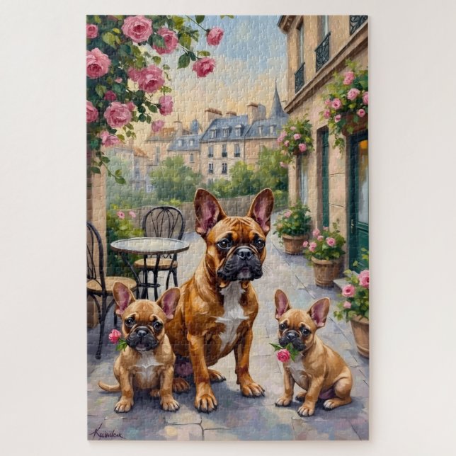 Quebra-cabeça Bulldog Francês Jardim de Paris Arte (Vertical)