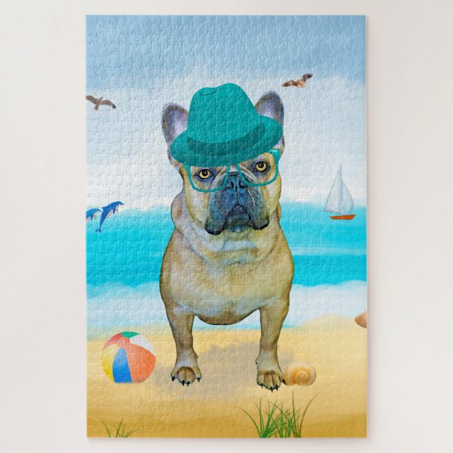 Quebra-cabeça Bulldog Francês na Praia (Vertical)