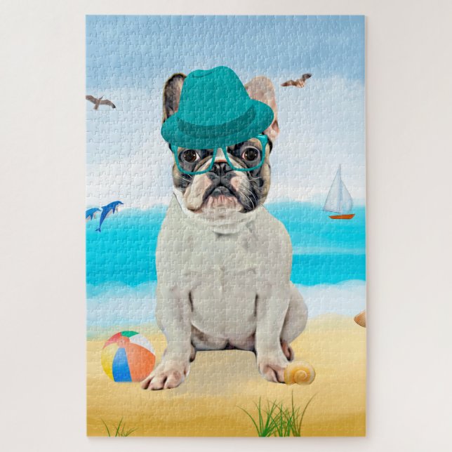 Quebra-cabeça Bulldog Francês na Praia (Vertical)