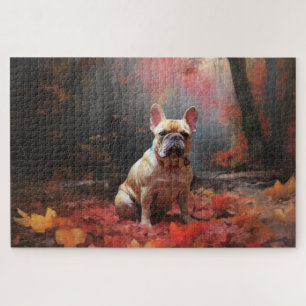 Quebra-cabeça Bulldog Francês  nas Folhas de Outono Caem Inspira