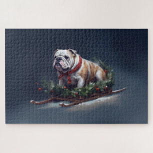 Quebra-cabeça Bulldog Natal neve inverno