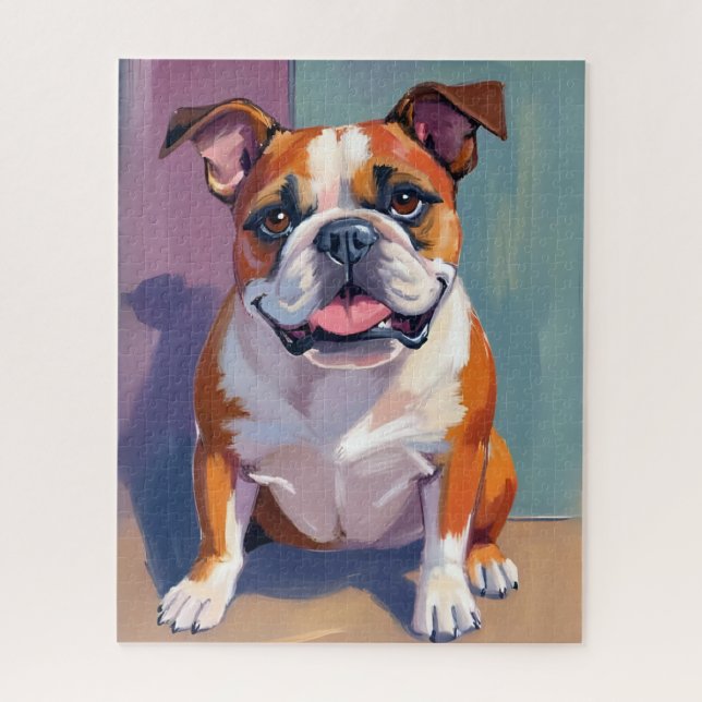 Quebra-cabeça Bulldog Pet Painting Whimsical Watercolor Dog (Vertical)