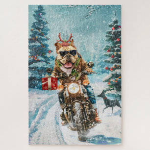 Quebra-cabeça Bulldog Pilotando Moto Natal