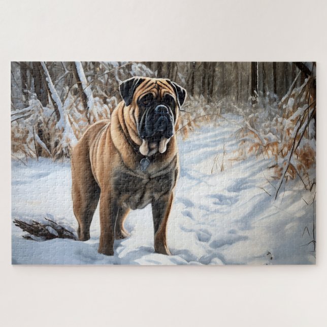 Quebra-cabeça Bullmastiff Deixe Nevar Natal (Horizontal)