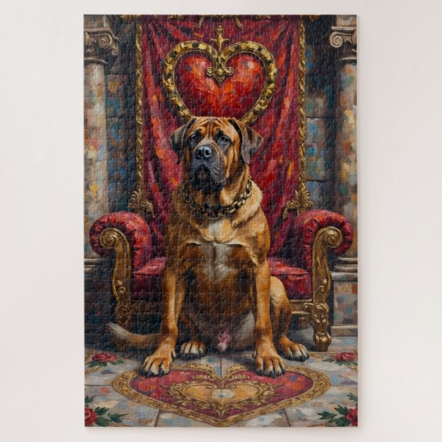 Quebra-cabeça Bullmastiff Dog Valentine's Day Royal Heart Crest (Vertical)
