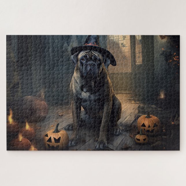 Quebra-cabeça Bullmastiff Pumpkins Halloween Scary (Horizontal)