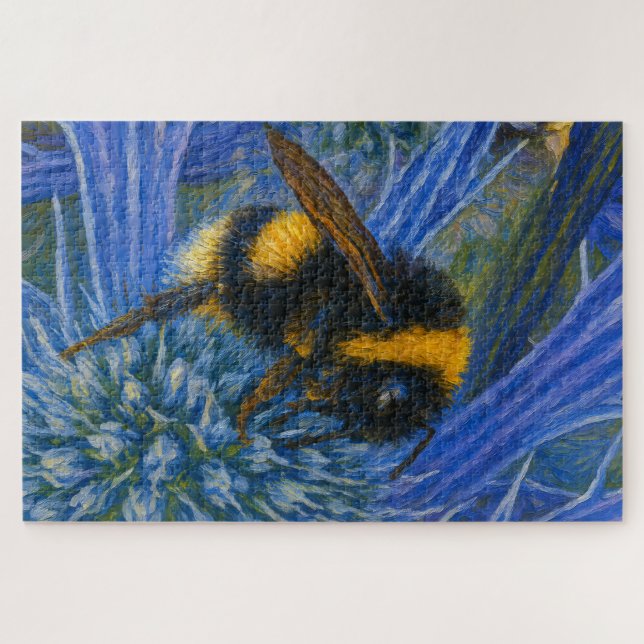 Quebra-cabeça Bumblebee sobre o Thistle Azul (Horizontal)
