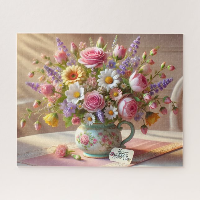 Quebra-cabeça Buquê de Dia das Mães em Vaso Floral Pastel (Horizontal)