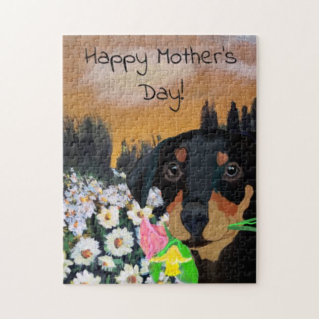 Quebra-cabeça Buquê de Flores de Cachorrinho no Dia das Mães (Vertical)