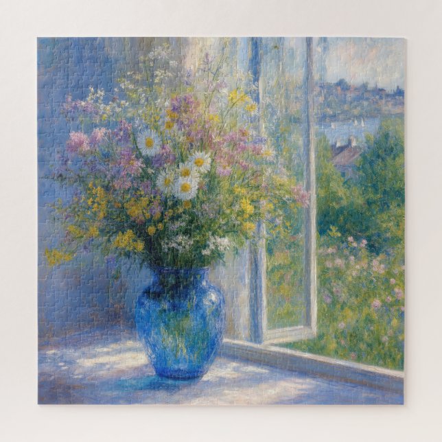 Quebra-cabeça Buquê de Flores Silvestres Monet em Vaso Azul (Vertical)