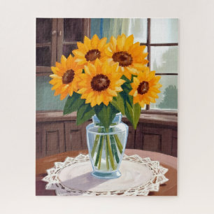 Quebra-cabeça Buquê de Girassóis Aquarela Floral Amarelo Pintado