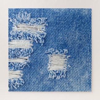 Quebra-cabeça Buraco, jeans de denim, textura rasgada