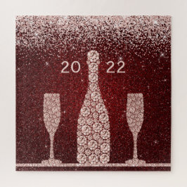 Quebra-cabeça Burgundy Blush Glitter Champagne Toast 2022