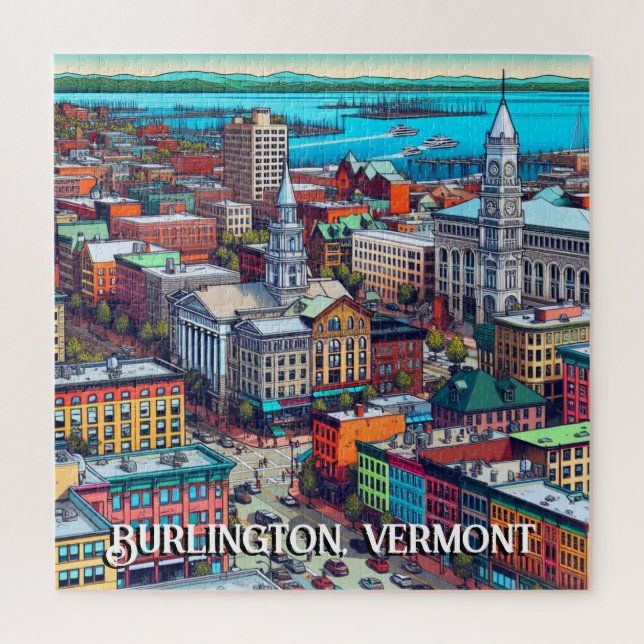 Quebra-cabeça Burlington, Arte de Estilo de Quadrinhos Vermont (Vertical)