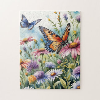 Quebra-cabeça Butterfly Spring Meadow Wildflowers Watercolor
