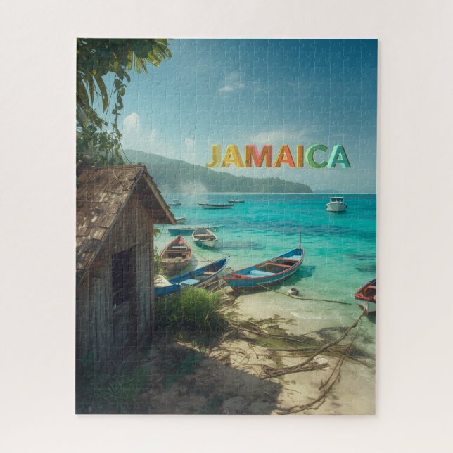 Quebra-cabeça cabana de pesca e barcos jamaicanos (Vertical)