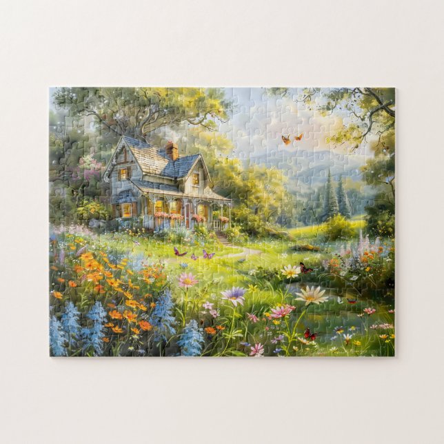 Quebra-cabeça Cabana de Verão com Prado de Flores Silvestres (Horizontal)