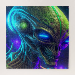 Quebra-cabeça Cabeça de Alienígena assustadora com olhos azuis b