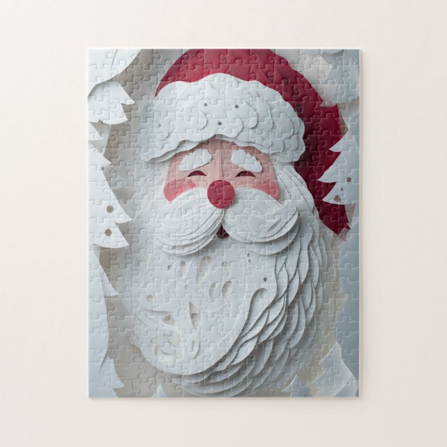 Quebra-cabeça Cabeça do Papai Noel com árvores de Natal brancas (Vertical)