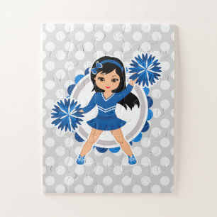 Quebra-cabeça Cabelo Preto Cheerleader Azul - Alegre