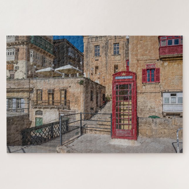 Quebra-cabeça Cabine telefônica vermelha em La Valetta Malta (Horizontal)