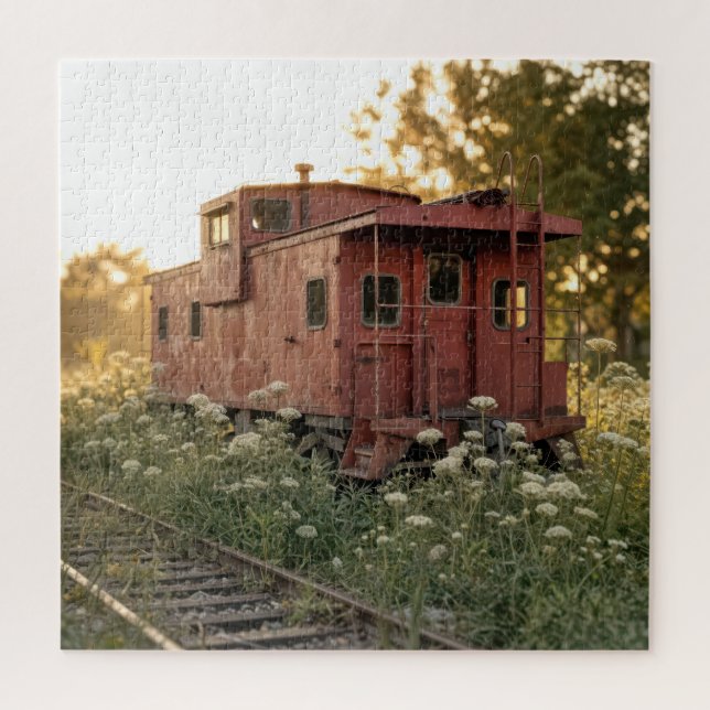 Quebra-cabeça Caboose Abandonado em um Campo de Flores Silvestre (Vertical)