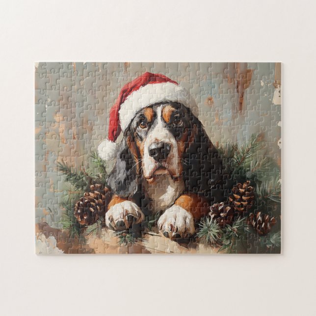 Quebra-cabeça Caça-Basset numa Pintura a Óleo de Santa Hat (Horizontal)