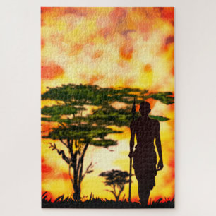 Quebra-cabeça Caçador Africano com Lança - Sunset