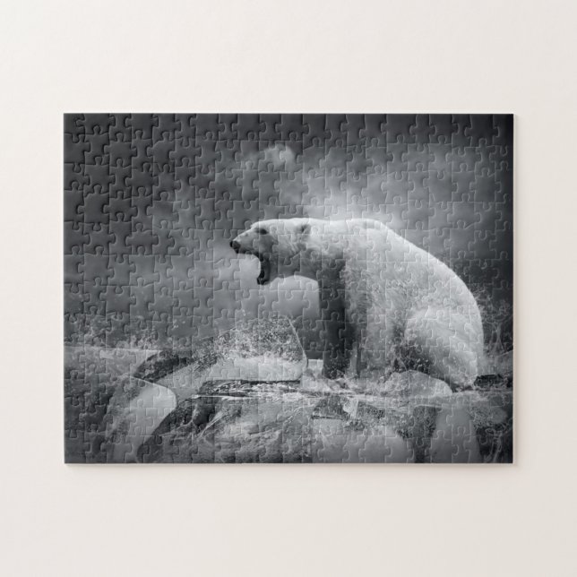 Quebra-cabeça Caçador branco do urso polar no gelo na água (Horizontal)