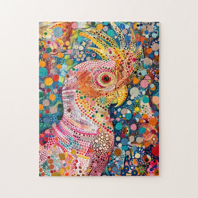 Quebra-cabeça Cacatua Rosa em Estilo de Arte Pontilhista Aboríge (Vertical)