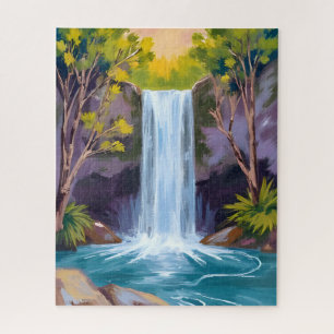 Quebra-cabeça Cachoeira Azul   Pintura da Natureza Paisagem Flor