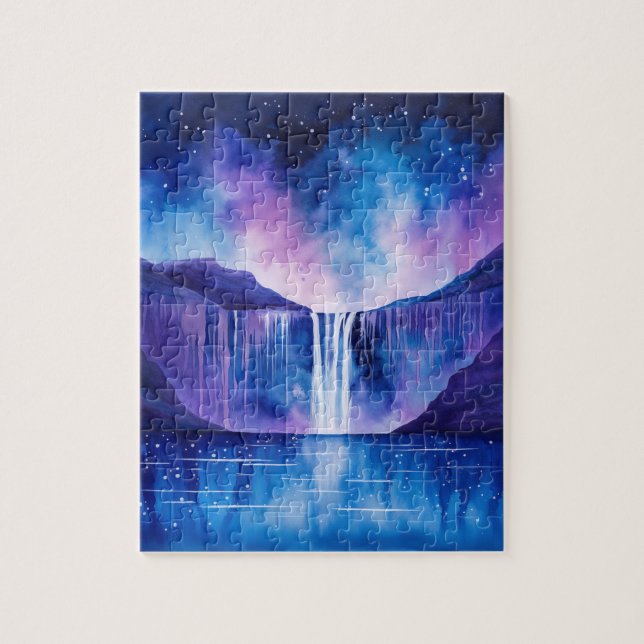 Quebra-cabeça Cachoeira Cósmica Roxo Azul (Vertical)